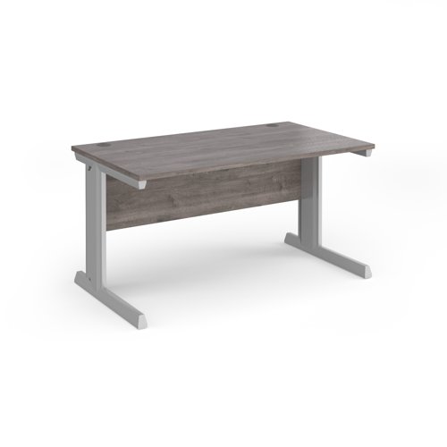 Vivo straight desk 1400mm x 800mm - silver frame, Grey Oak top