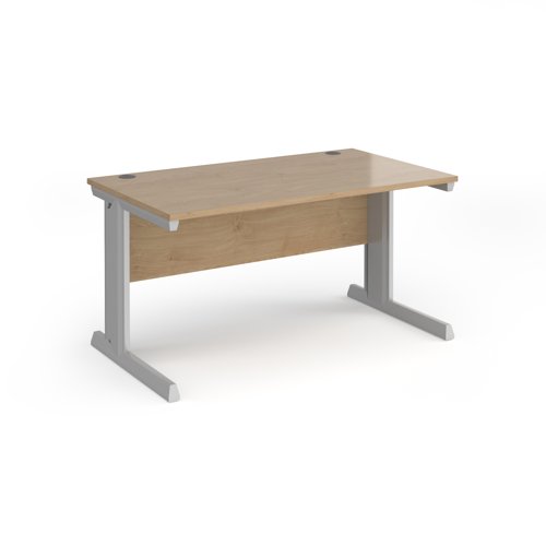 Vivo straight desk 1400mm x 800mm - silver frame, Kendal Oak top