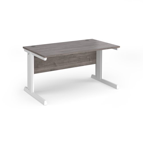 Vivo straight desk 1400mm x 800mm - white frame, Grey Oak top