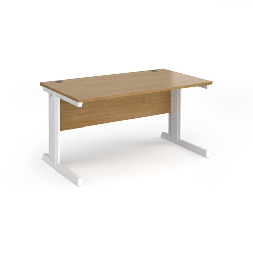 Vivo straight desk 1400mm x 800mm - white frame, oak top