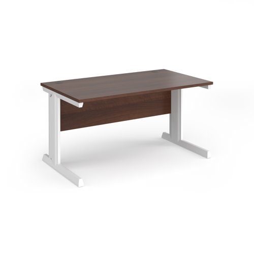 Vivo straight desk 1400mm x 800mm - white frame, walnut top