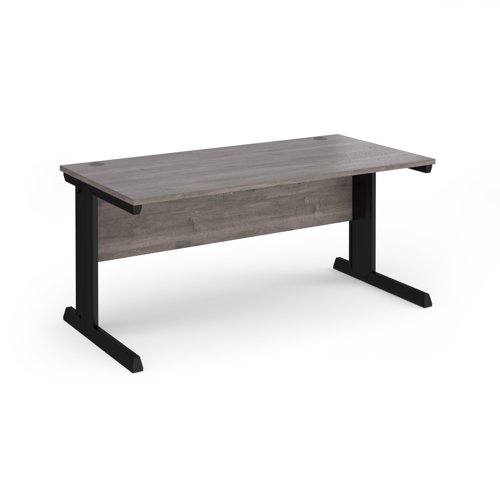 Vivo straight desk 1600mm x 800mm - black frame, Grey Oak top