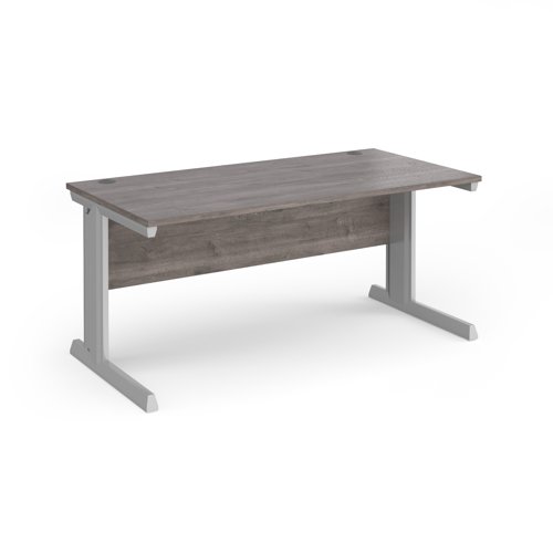 Vivo straight desk 1600mm x 800mm - silver frame, Grey Oak top