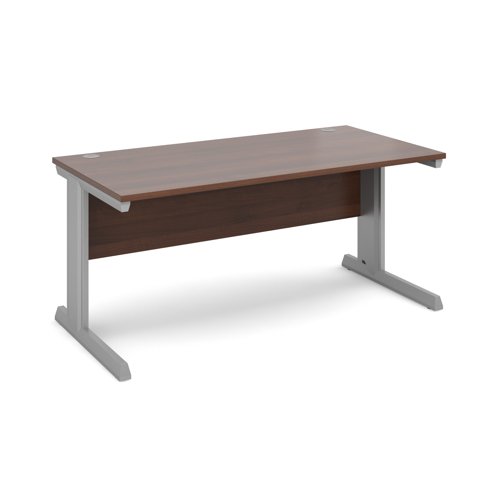 Vivo straight desk 1600mm x 800mm - silver frame, walnut top