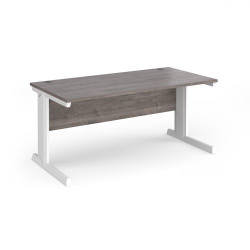 Vivo straight desk 1600mm x 800mm - white frame, Grey Oak top