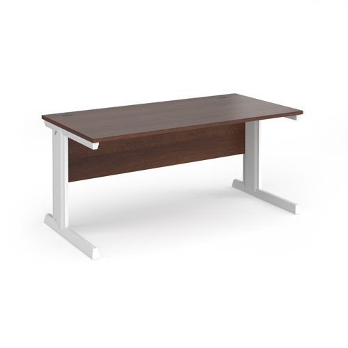 Vivo straight desk 1600mm x 800mm - white frame, walnut top