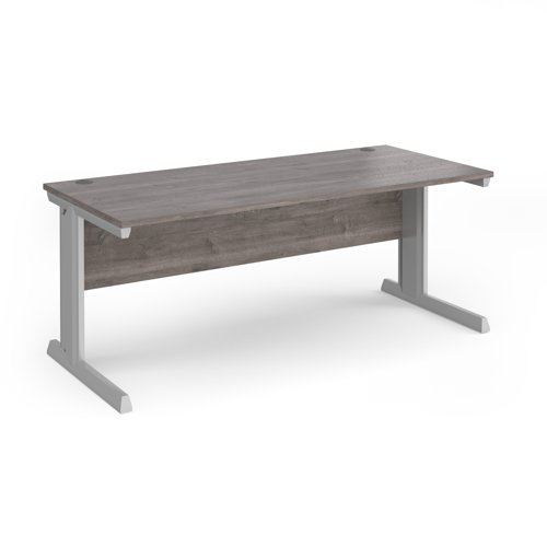 Vivo straight desk 1800mm x 800mm - silver frame, Grey Oak top