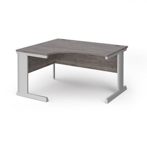 Vivo left hand ergonomic desk 1400mm - silver frame, Grey Oak top