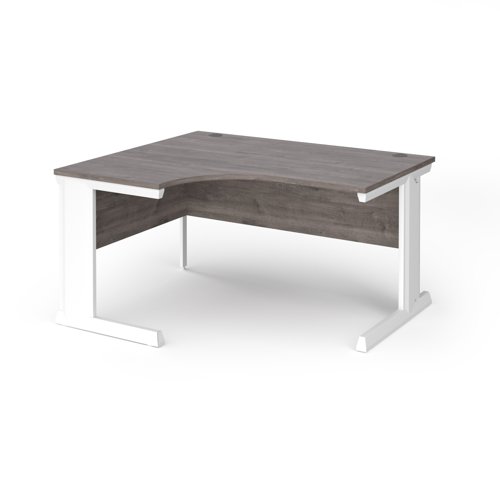 Vivo left hand ergonomic desk 1400mm - white frame, Grey Oak top