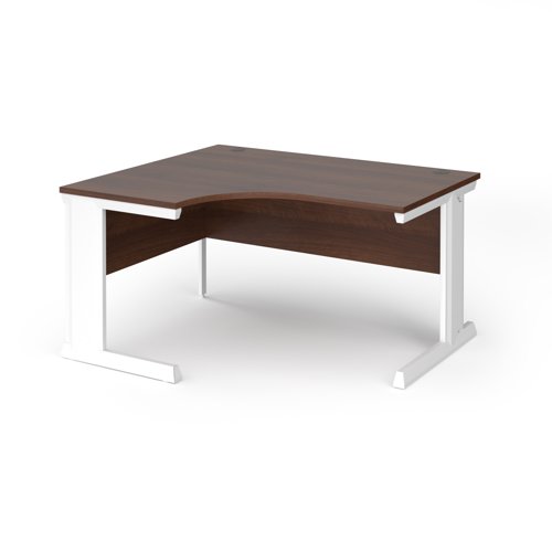 Vivo left hand ergonomic desk 1400mm - white frame, walnut top