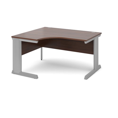 Vivo left hand ergonomic desk 1400mm - silver frame, walnut top