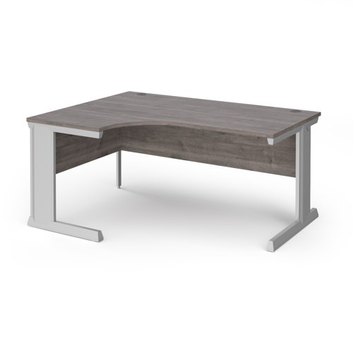 Vivo left hand ergonomic desk 1600mm - silver frame, Grey Oak top