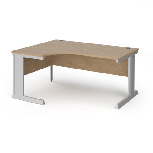Vivo left hand ergonomic desk 1600mm - silver frame, Kendal Oak top