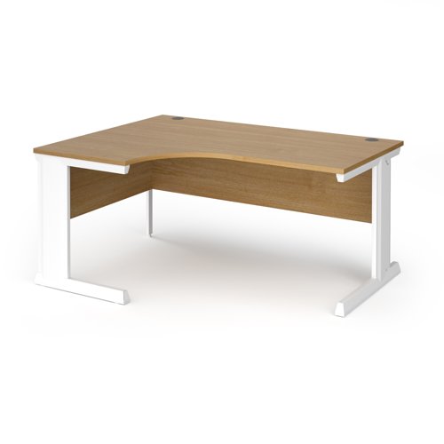 Vivo left hand ergonomic desk 1600mm - white frame, oak top