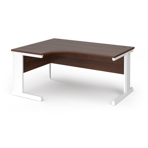 Vivo left hand ergonomic desk 1600mm - white frame, walnut top