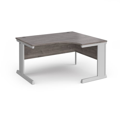 Vivo right hand ergonomic desk 1400mm - silver frame, Grey Oak top