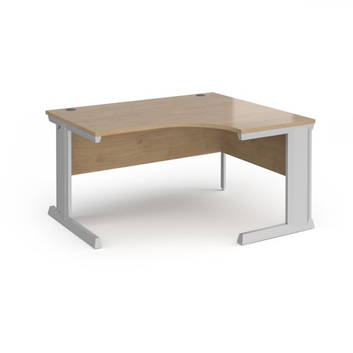 Vivo right hand ergonomic desk 1400mm - silver frame, Kendal Oak top