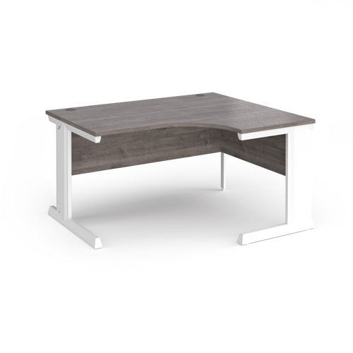 Vivo right hand ergonomic desk 1400mm - white frame, Grey Oak top