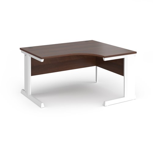 Vivo right hand ergonomic desk 1400mm - white frame, walnut top
