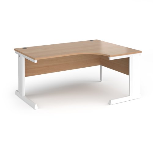 Vivo right hand ergonomic desk 1600mm - white frame, beech top
