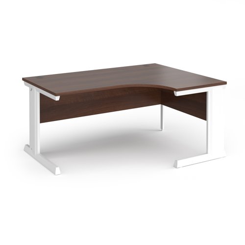 Vivo right hand ergonomic desk 1600mm - white frame, walnut top
