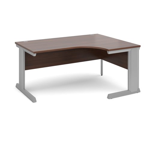 Vivo right hand ergonomic desk 1600mm - silver frame, walnut top
