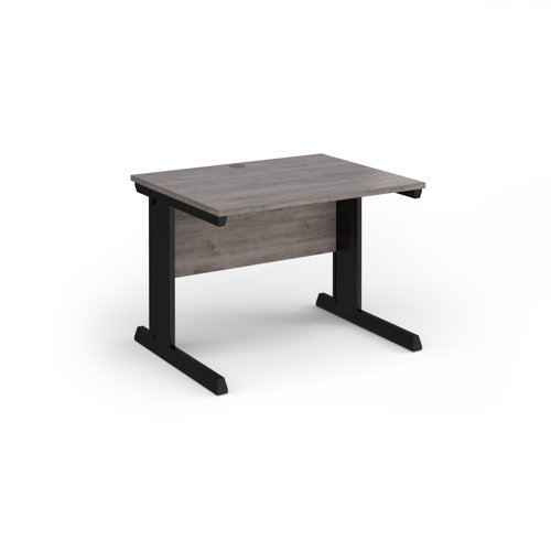Vivo straight desk 1000mm x 600mm - black frame, Grey Oak top