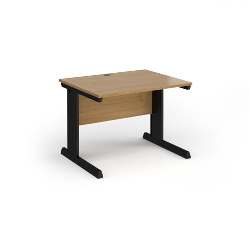 Vivo straight desk 1000mm x 600mm - black frame, oak top