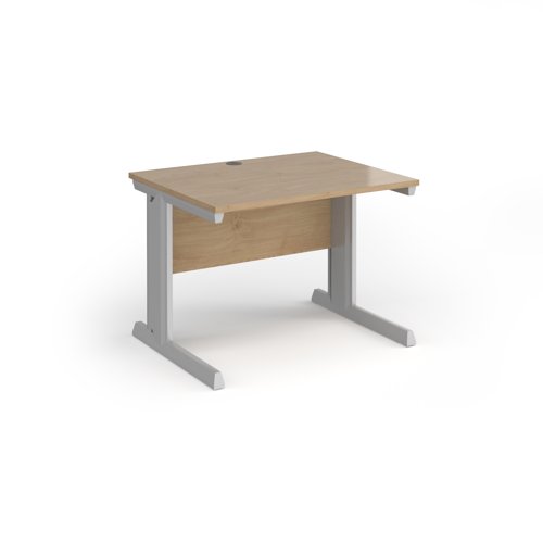 Vivo straight desk 1000mm x 600mm - silver frame, Kendal Oak top