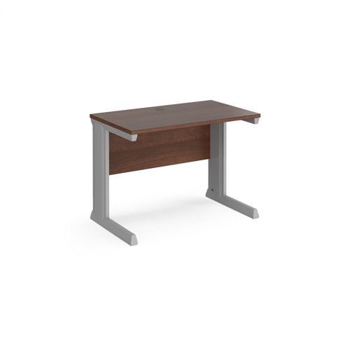 Vivo straight desk 1000mm x 600mm - silver frame, walnut top