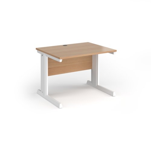 Vivo straight desk 1000mm x 600mm - white frame, beech top