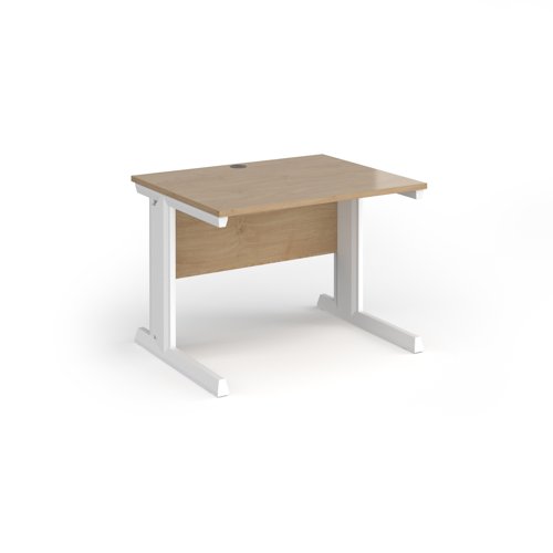 Vivo straight desk 1000mm x 600mm - white frame, Kendal Oak top