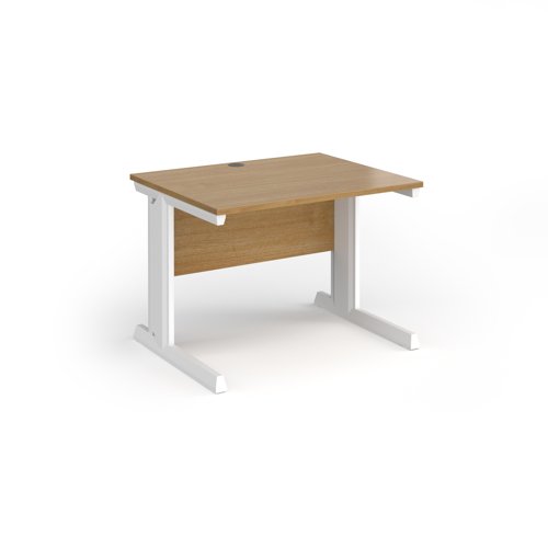 Vivo straight desk 1000mm x 600mm - white frame, oak top