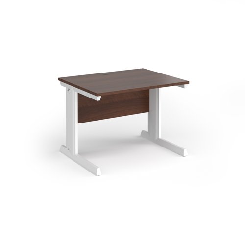 Vivo straight desk 1000mm x 600mm - white frame, walnut top