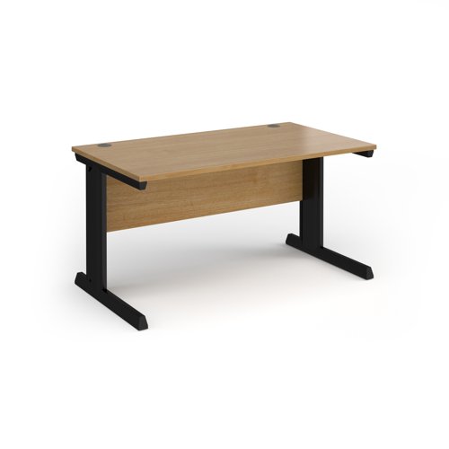 Vivo straight desk 1400mm x 600mm - black frame, oak top