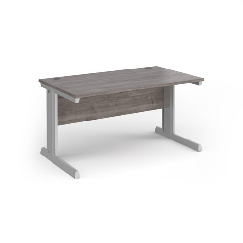Vivo straight desk 1400mm x 600mm - silver frame, Grey Oak top