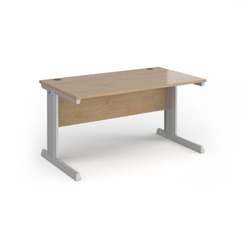 Vivo straight desk 1400mm x 600mm - silver frame, Kendal Oak top