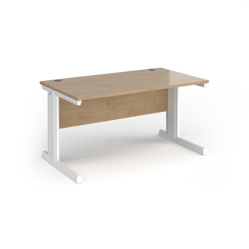 Vivo straight desk 1400mm x 600mm - white frame, Kendal Oak top