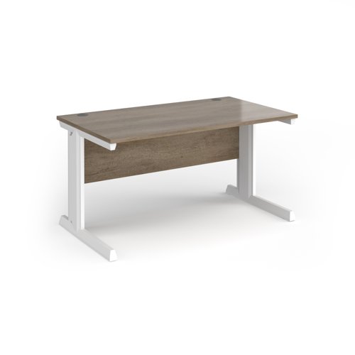 Vivo straight desk 1400mm x 600mm - white frame, Nebraska Oak top