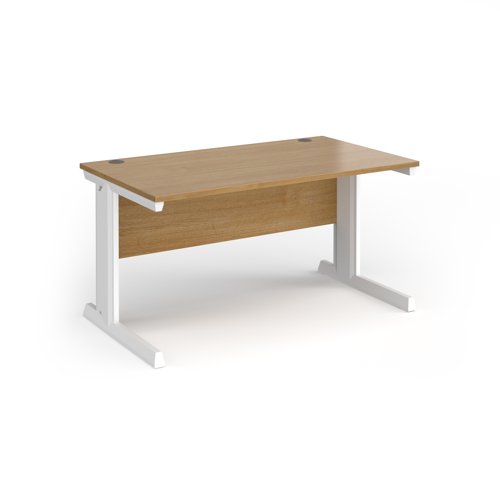 Vivo straight desk 1400mm x 600mm - white frame, oak top