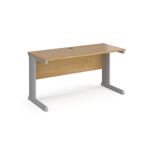 Vivo straight desk 1400mm x 600mm - silver frame, oak top