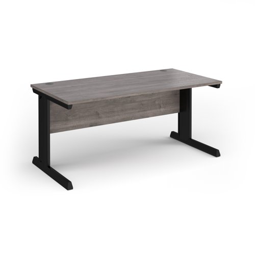 Vivo straight desk 1600mm x 600mm - black frame, Grey Oak top