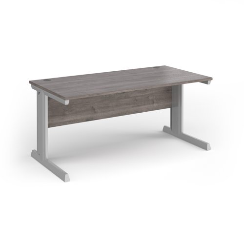 Vivo straight desk 1600mm x 600mm - silver frame, Grey Oak top