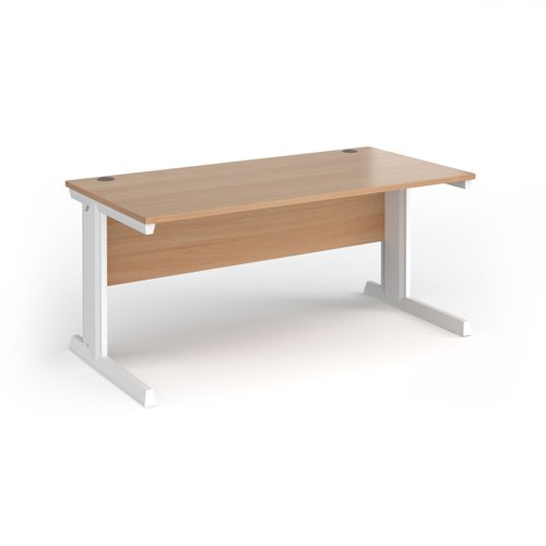 Vivo straight desk 1600mm x 600mm - white frame, beech top