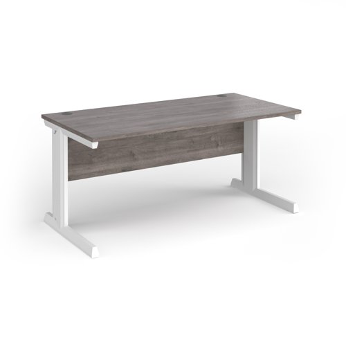 Vivo straight desk 1600mm x 600mm - white frame, Grey Oak top