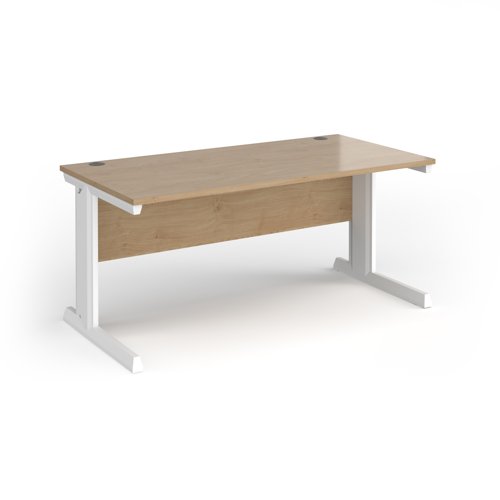 Vivo straight desk 1600mm x 600mm - white frame, Kendal Oak top