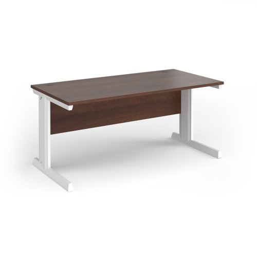 Vivo straight desk 1600mm x 600mm - white frame, walnut top