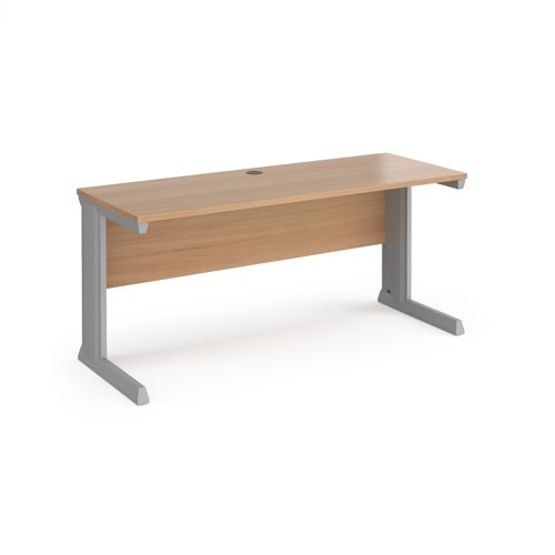 Vivo straight desk 1600mm x 600mm - silver frame, beech top