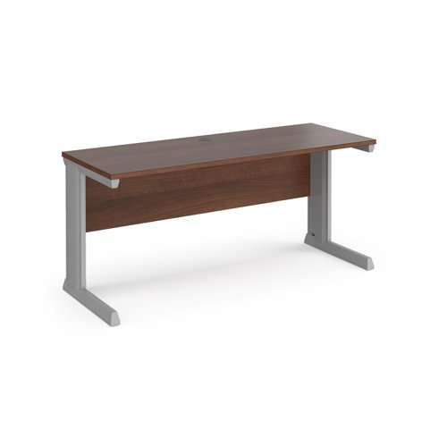 Vivo straight desk 1600mm x 600mm - silver frame, walnut top