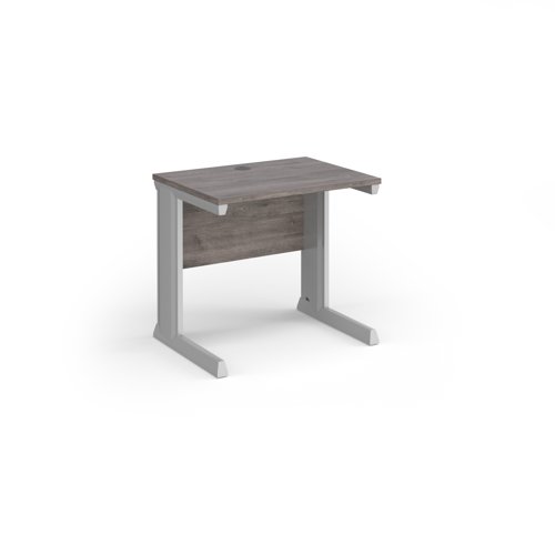 Vivo straight desk 800mm x 600mm - silver frame, Grey Oak top